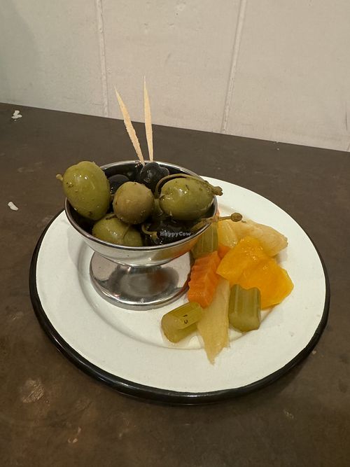 Pickles and olives starter   at Pizza Plz in Penzance