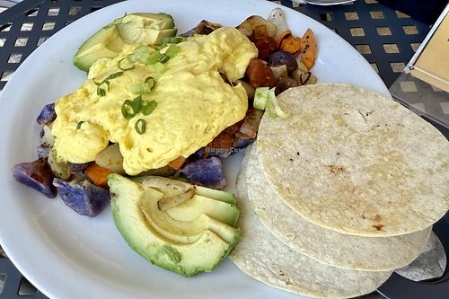 Heirloom Potato Hash (requested vegan)  at Ruperts in Durango