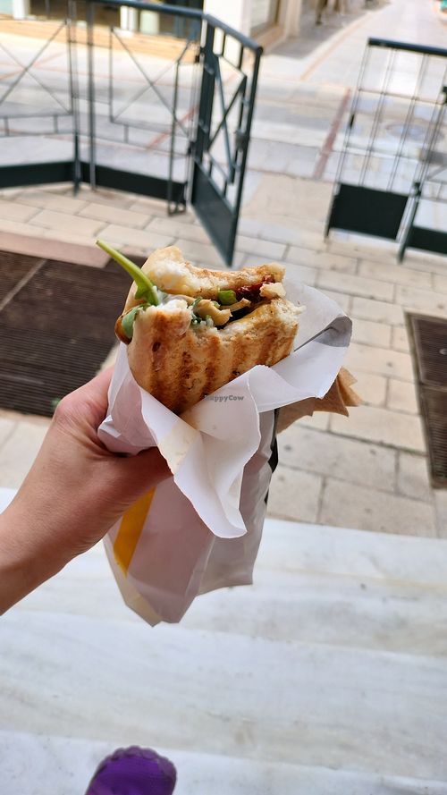 Vegan grilled sandwitch at Tyraki in Crete