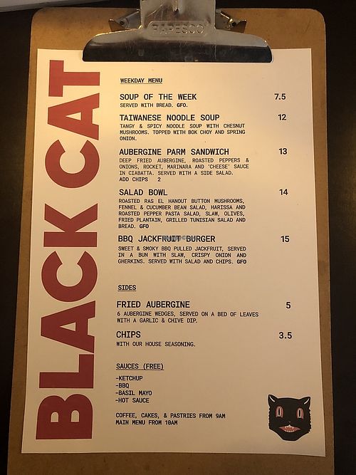 The menu (changes every now and then)  at Black Cat in East London