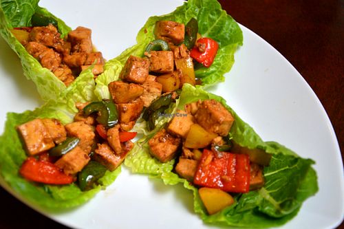 BBQ tofu in lettuce wrap at Live Life Vegetarian Food in Makati