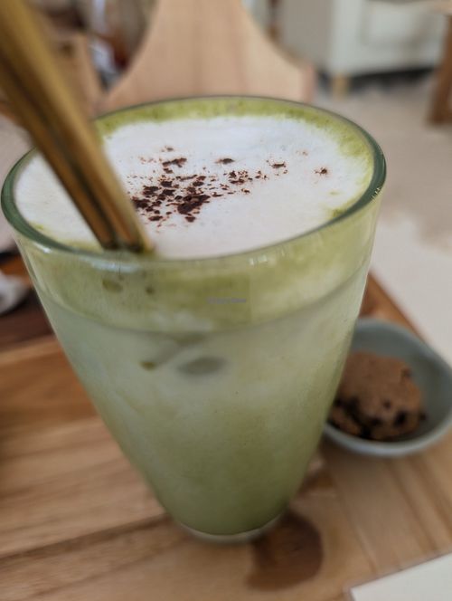 Iced Matcha almond milk at Cafe Q's in Koh Phangan