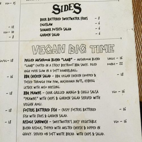 vegan options at Sweetwater Inn in South Yarra