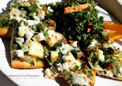 Their Green Pizza with Basil Pesto, Broccoli, Zucchini, Spinach, and Swiss Chard from their own garden is one of the best things you'll eat! Topped with Feta, Romano, and Mozzarella Cheeses and you have a perfect pizza!  at Sprouts Cafe in Gastonia