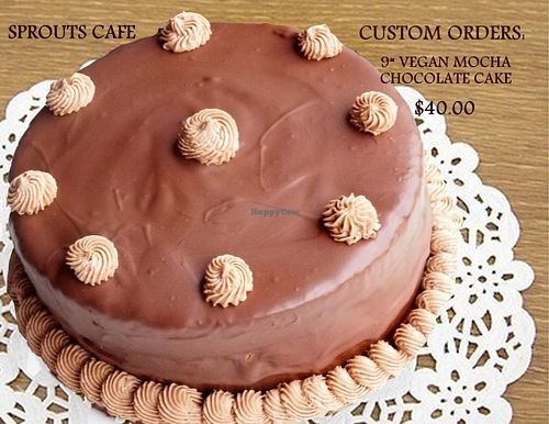 Vegan Mocha Chocolate Cake with Espresso Buttercream and Chocolate Ganache Cakes! Do you have diet specifications or just want a vegan, vegetarian, or perhaps gluten free dessert? Give the chefs just a 24 hour notice and you'll have your own cake!  at Sprouts Cafe in Gastonia