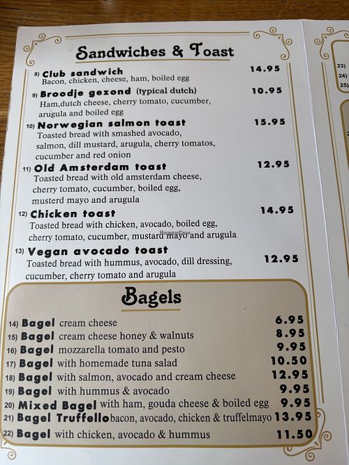 Menu  at Bagels Village in Amsterdam