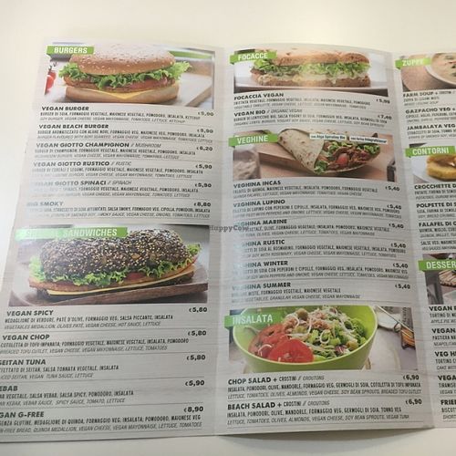 menu at Universo Vegano in Rome