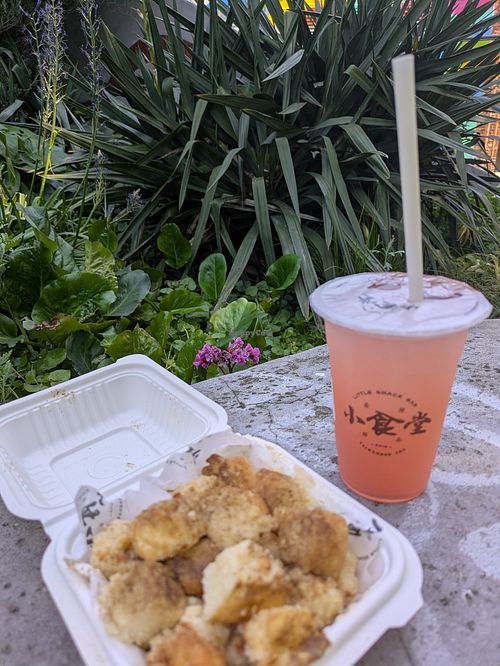 Peach ice tea and tofu at Little Snack Bar - 小食堂 in Sheffield