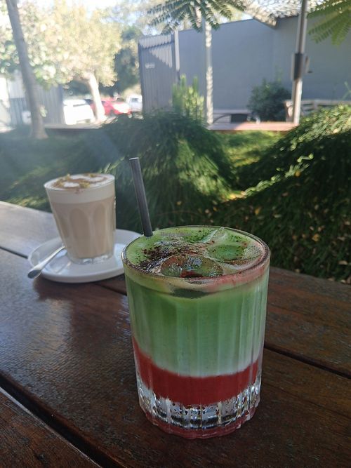 Strawberry iced matcha latte at Local Customs in Adamstown