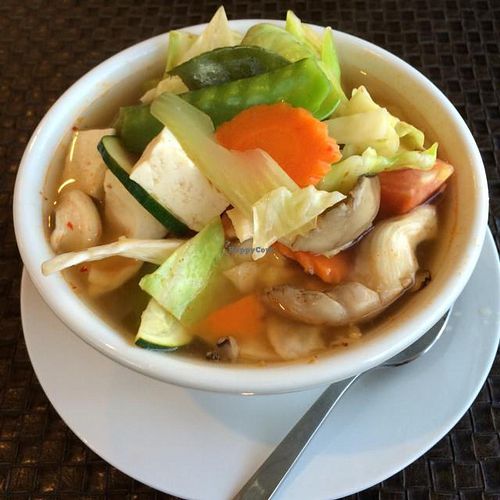 Tom yum soup at Veggie House in Los Angeles