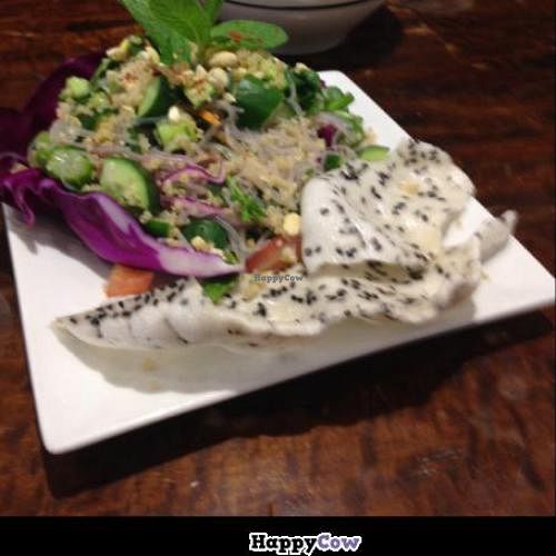 mungbean noodle salad with black sesame crackers at Me and Art in Darlinghurst