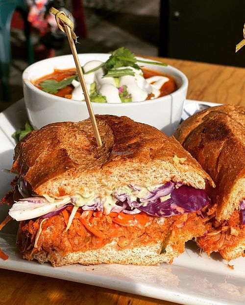Barbecue jackfruit sandwich and tortilla soup   at Sage Bistro - Cloud Kitchen in Culver City