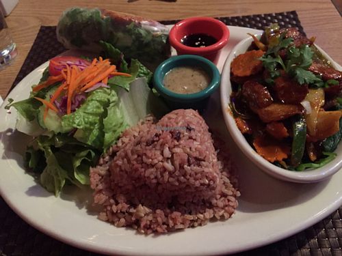 I love the Parham's Plate (soy chicken in peanut sauce on a bed of spinach) at the amazing Thai Vegan. Everything I've tried (more than 10 visits) has been great. Little chef with a big heart.  at Thai Vegan in Santa Fe