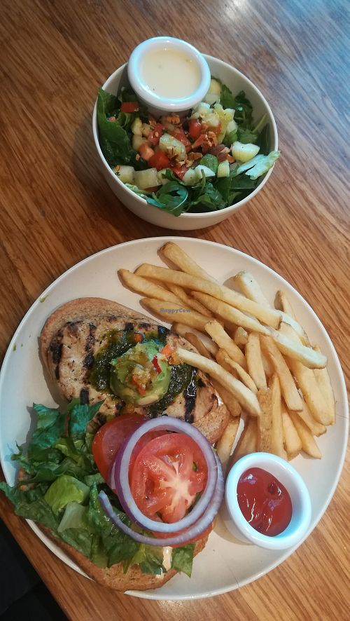 grillin chicken sandwich + small side salad at Veggie Grill by Next Level - Downtown in Seattle