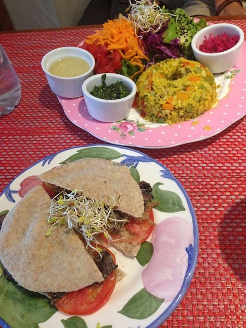 Portobello sandwich and kitchari  at Raw Cafe in Lima