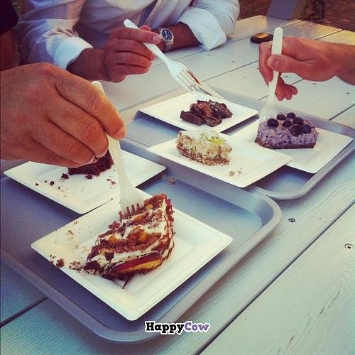 Tasting all cakes on the menu at AM14...big fork fight ;-) at AM14 in Luxembourg City