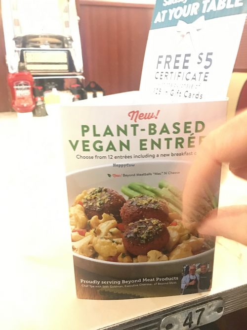 ad for vegan food! at Silver Diner in Springfield