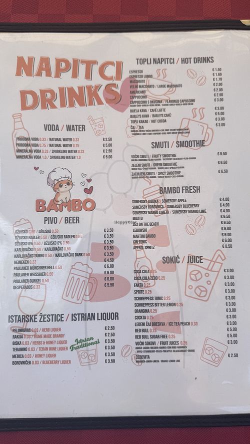 Menu1  at Bambo in Pula