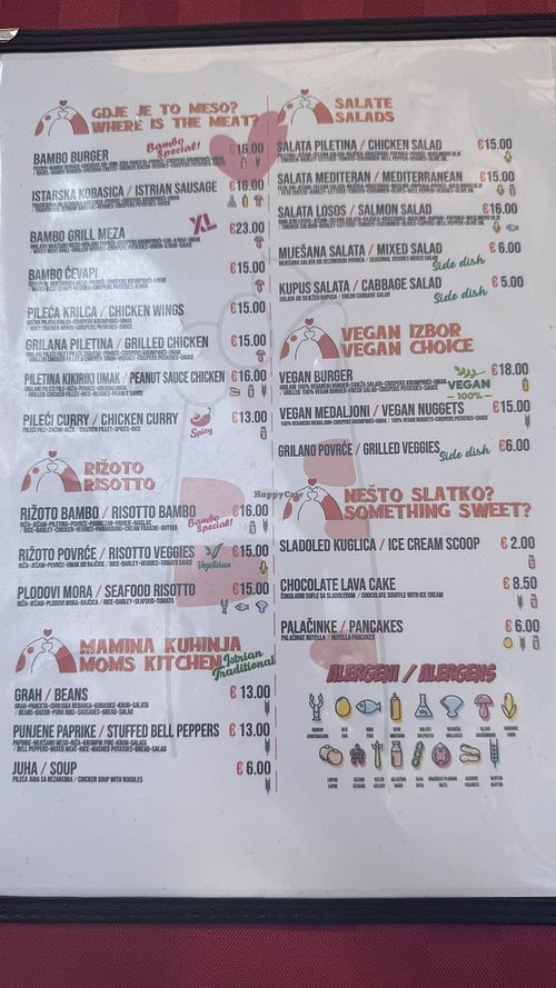 Menu2  at Bambo in Pula