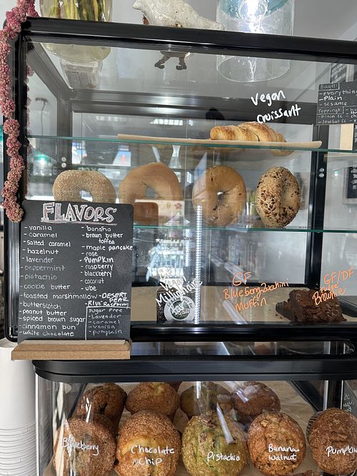 Bagels and croissant are vegan  at Harbor Fox Coffee Bar in West Dennis
