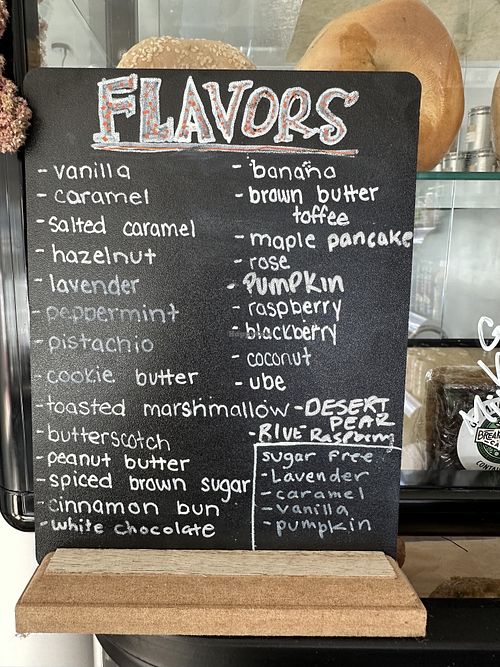 Coffee flavors   at Harbor Fox Coffee Bar in West Dennis