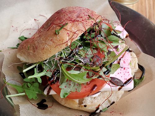 Bagel with vegan feta at Avocado Vegan Bistro in Gdansk