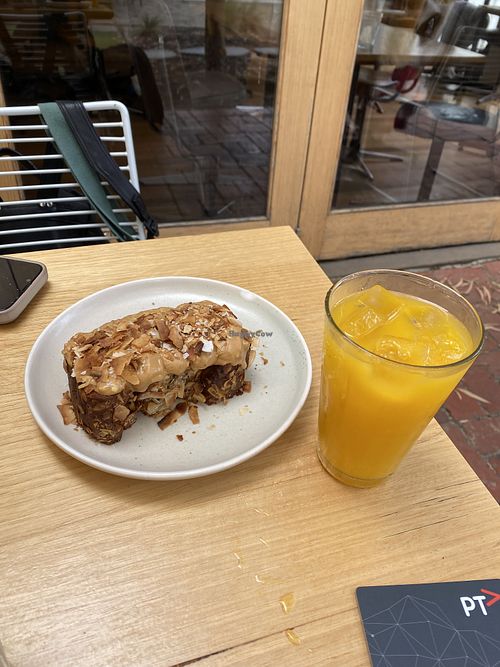 Banana bread and orange juice  at Rudimentary  in Footscray
