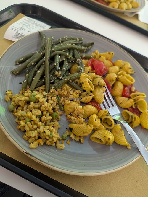 Pasta, farro salad and green beans. I think this was around 11-12 euros (I had already had a few mouthfuls when I took this photo). at Ceccolinibio in Ravenna