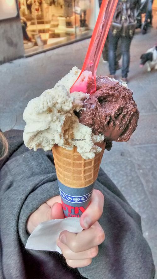 Vegan ice cream (cappuccino and chocolate) at Festival del Gelato in Florence