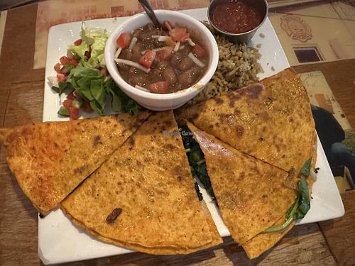 Spinach and mushroom quesadillas with vegan cheesee  at The Forge in Ben Wheeler