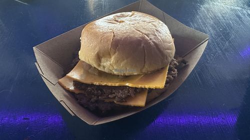 The vegan burger with two smashed patties and a vegan sauce - delicious!  at Kelly's Coastal Cabana in Mandeville