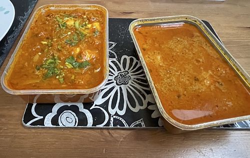 Vegan Chicken Bhuna (left) & Vegan Chicken Korma (right)   at Soho Cottage in Oldbury