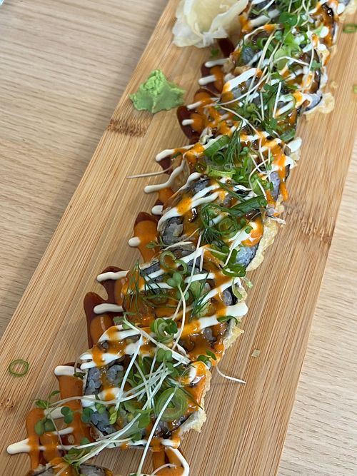 Gochujang parsnip crab Tempura roll  at Ima in London