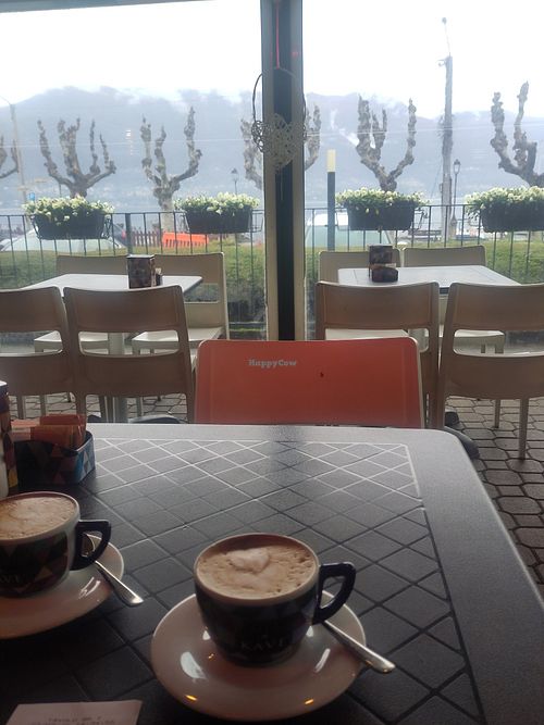 Cappuccino with lake view at Pasticceria dei Portici in Porto Valtravaglia