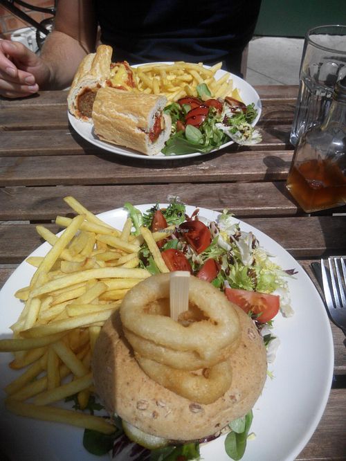 Meatball sub and stuffed burger. at Teatime Collective in Manchester