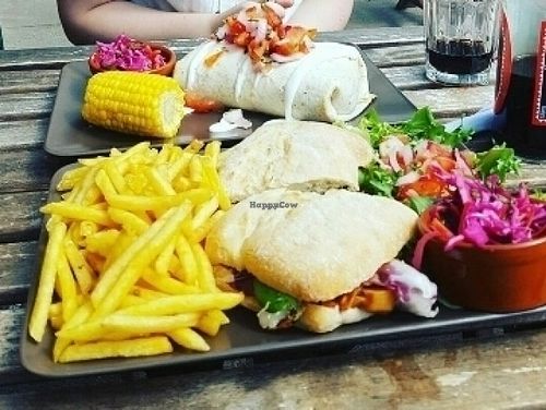 Burrito. BBQ jackfruit sandwich. at Teatime Collective in Manchester