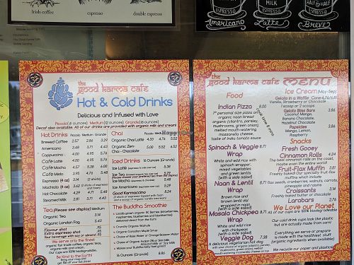 Menu as of April 2019 at The Good Karma Cafe in West Vancouver
