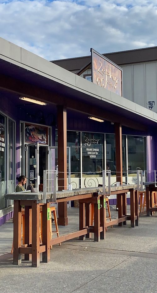 Outdoor patio and front of shop  at Zephyr Cafe in Squamish