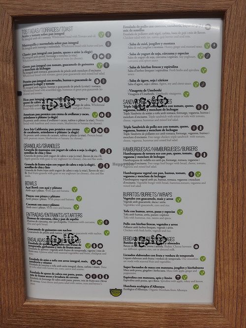 Menu at Biovegan Cafeteria Navarro in Valencia
