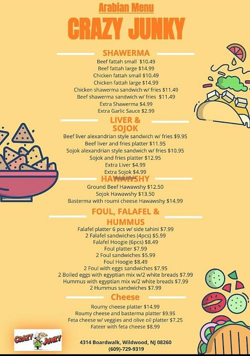 Secret Egyptian menu as of 2 years ago - in July 2025 they said they didn't have hummus at that time at Crazy Junky  in Wildwood