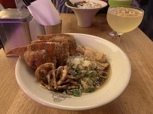 Fried gyoza shoyu ramen and sake cocktaill  at Ramen People - Nadwiślańska in Krakow