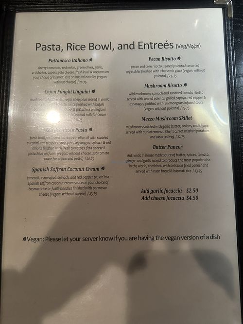 Separate vegetarian/ vegan menu  at Intermezzo Restaurant & Wine Cellar in Vernon