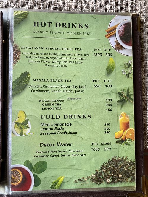 Drinks menu  at Himalayan Spa in Kathmandu