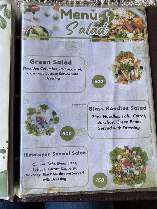 Menu  at Himalayan Spa in Kathmandu