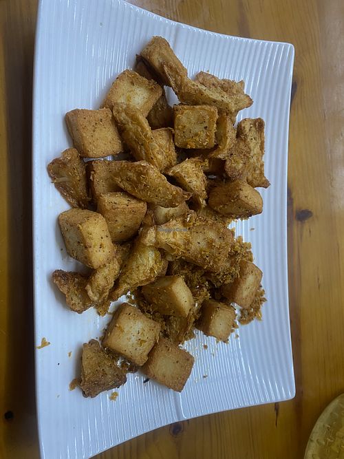Salt and pepper tofu 椒盐二宝  at Vidatang Vegetarian Restaurant - 一道汤素食馆 in Haikou