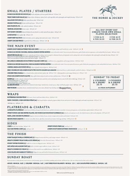 Vegan options labelled at The Horse And Jockey  in Manchester