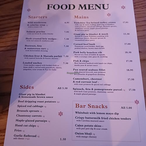 Menu Dec 25 at Waggon And Horses in Sheffield