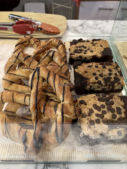 Pretzel and brownie  at Saoco Vegan Bakery in Santiago