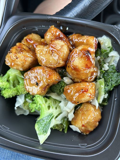 Impossible chicken on power greens  at Panda Express in Roseville