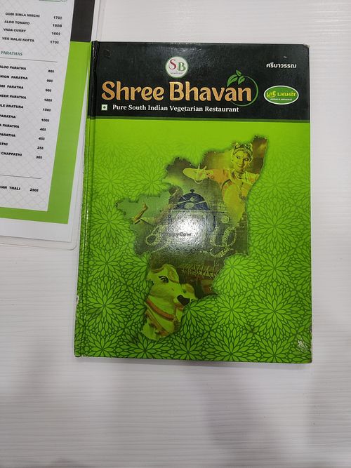 Menu at Shree Bhavan in Bangkok